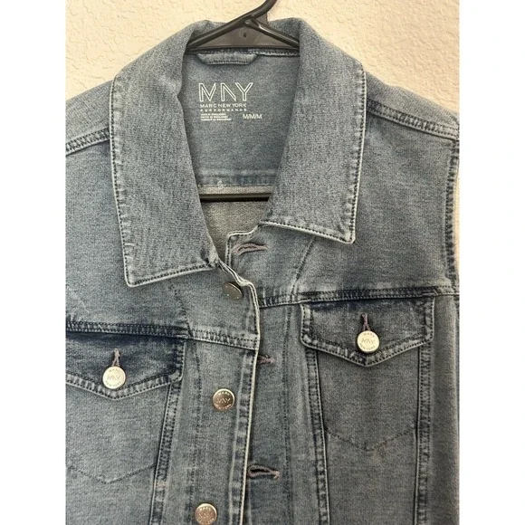 Marc New York Women's Blue Button Vest M Fringe Pockets Collared Sleeveless - Picture 3 of 4